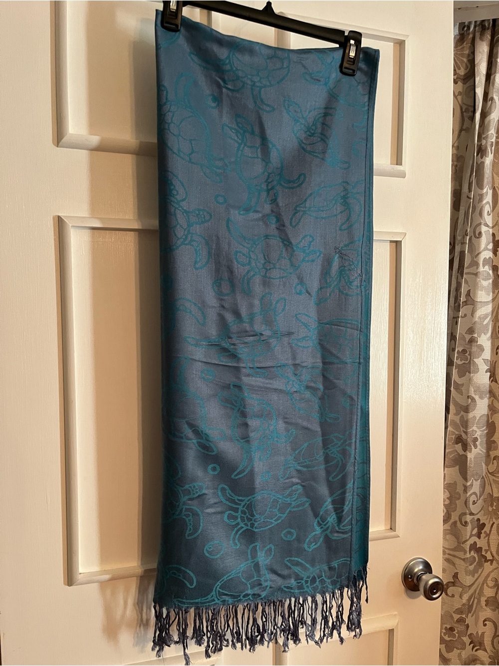 NWOT! Dark Teal Sea Turtle Fringe Shawl/Wrap